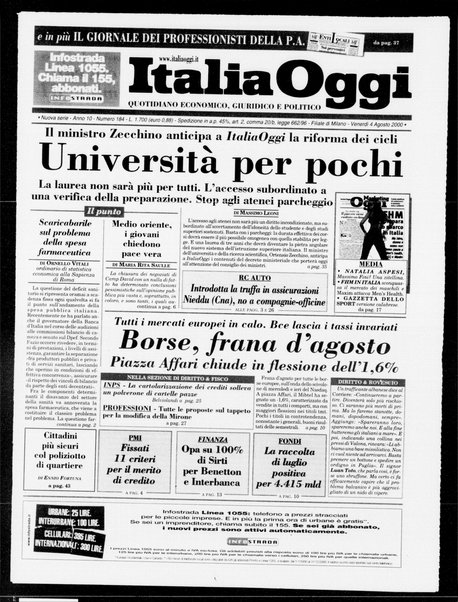 Italia oggi : quotidiano di economia finanza e politica